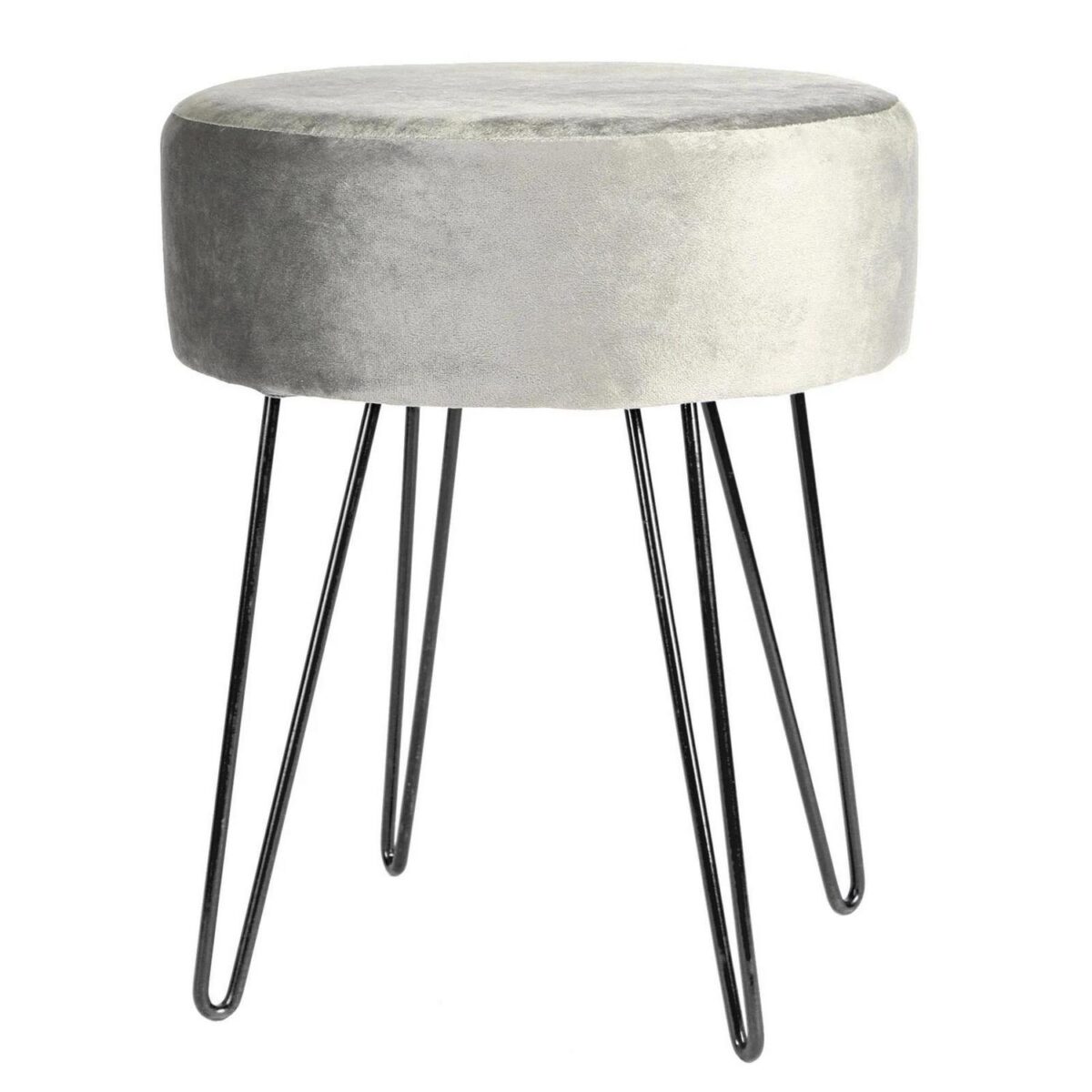 1x Grey/Black 35cm x 40cm Round Velvet Footstool Ottoman Stool Pouffe Seat - Image 1