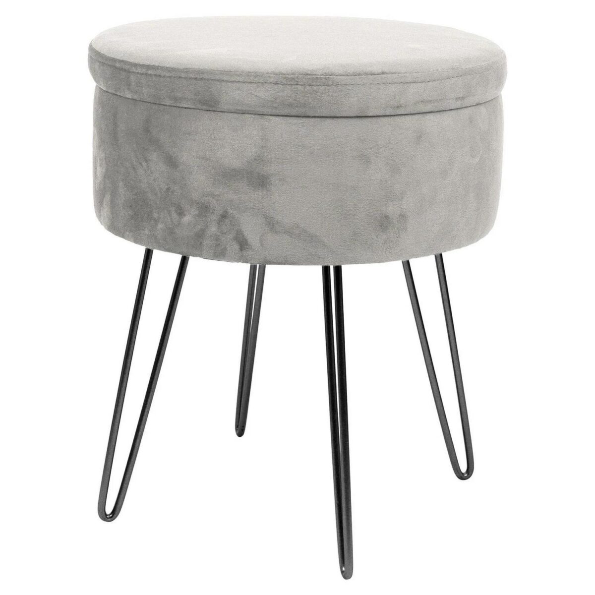 1x Grey/Black H45 x D36cm Round Velvet Storage Footstool Ottoman Stool Seat - Image 1