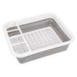 1x Grey Collapsible Dish Drainer Kitchen Plate Drying Tray with Cutlery Holder