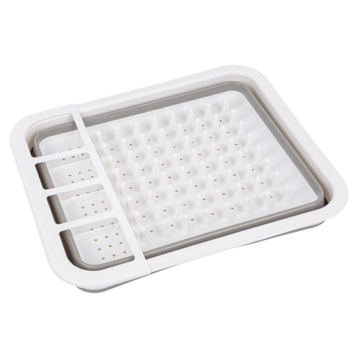 1x Grey Collapsible Dish Drainer Kitchen Plate Drying Tray with Cutlery Holder - Image 2