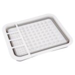 1x Grey Collapsible Dish Drainer Kitchen Plate Drying Tray with Cutlery Holder - Image 2