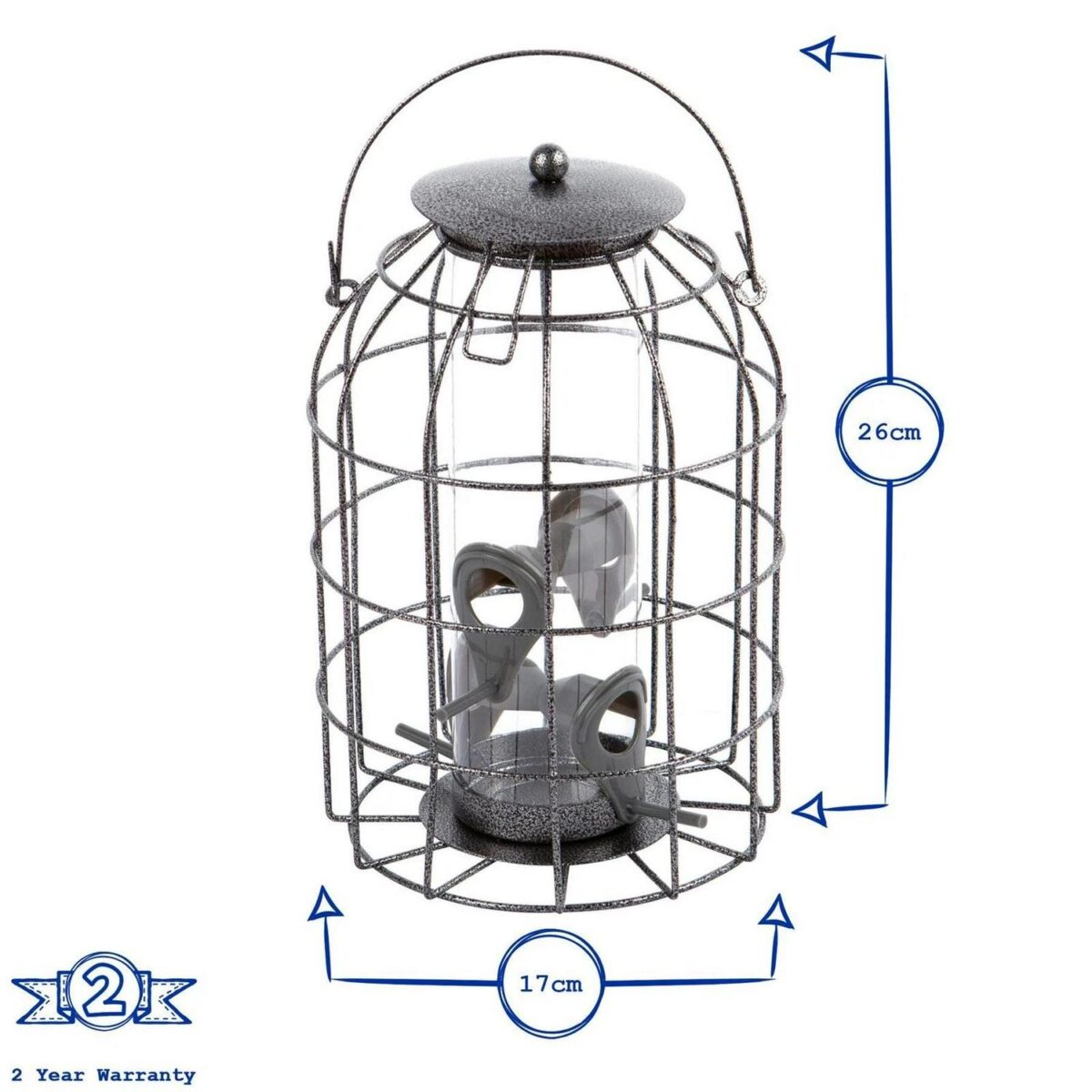 1x Grey Squirrel-Proof Metal Seed Bird Feeder Hanging Garden Feeding Station - Image 2