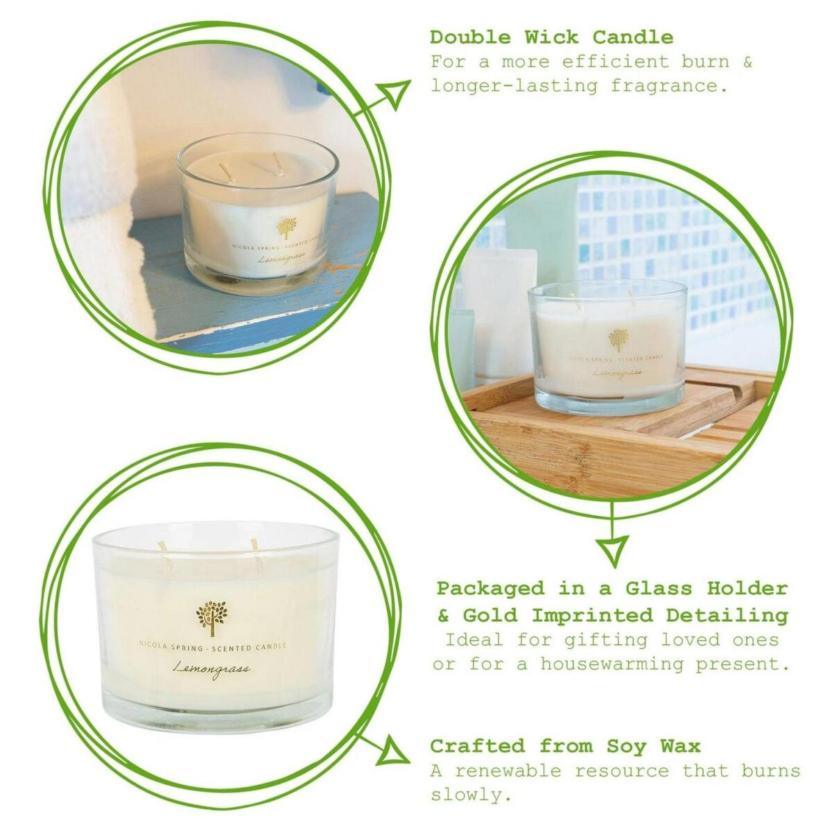 1x Lemongrass 350g Soy Wax Scented Candle Aromatherapy Jar 38hr Burn Time - Image 2