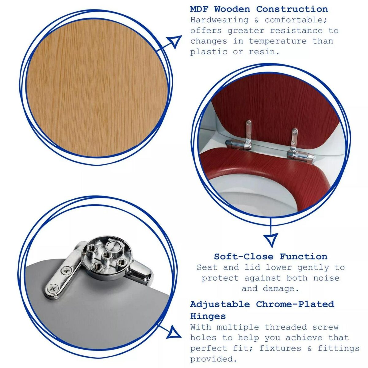 1x Mahogany Soft Close Wooden Toilet Seat - Oval Shape Bathroom WC Top Fittings - Image 2