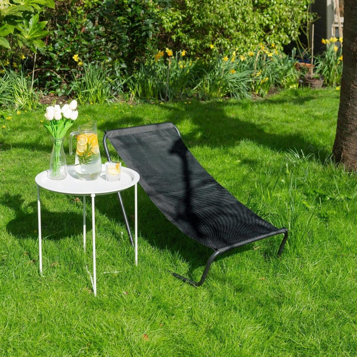 1x Matt Black/Black Folding Beach Lounger Outdoor Garden Camping Sun Chair - Image 6