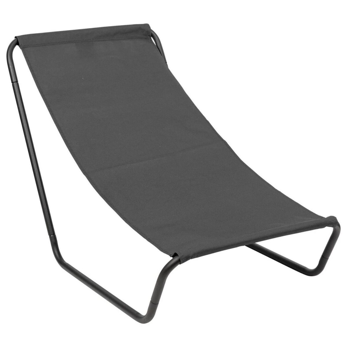 1x Matt Black/Black Folding Beach Lounger Outdoor Garden Camping Sun Chair - Image 1