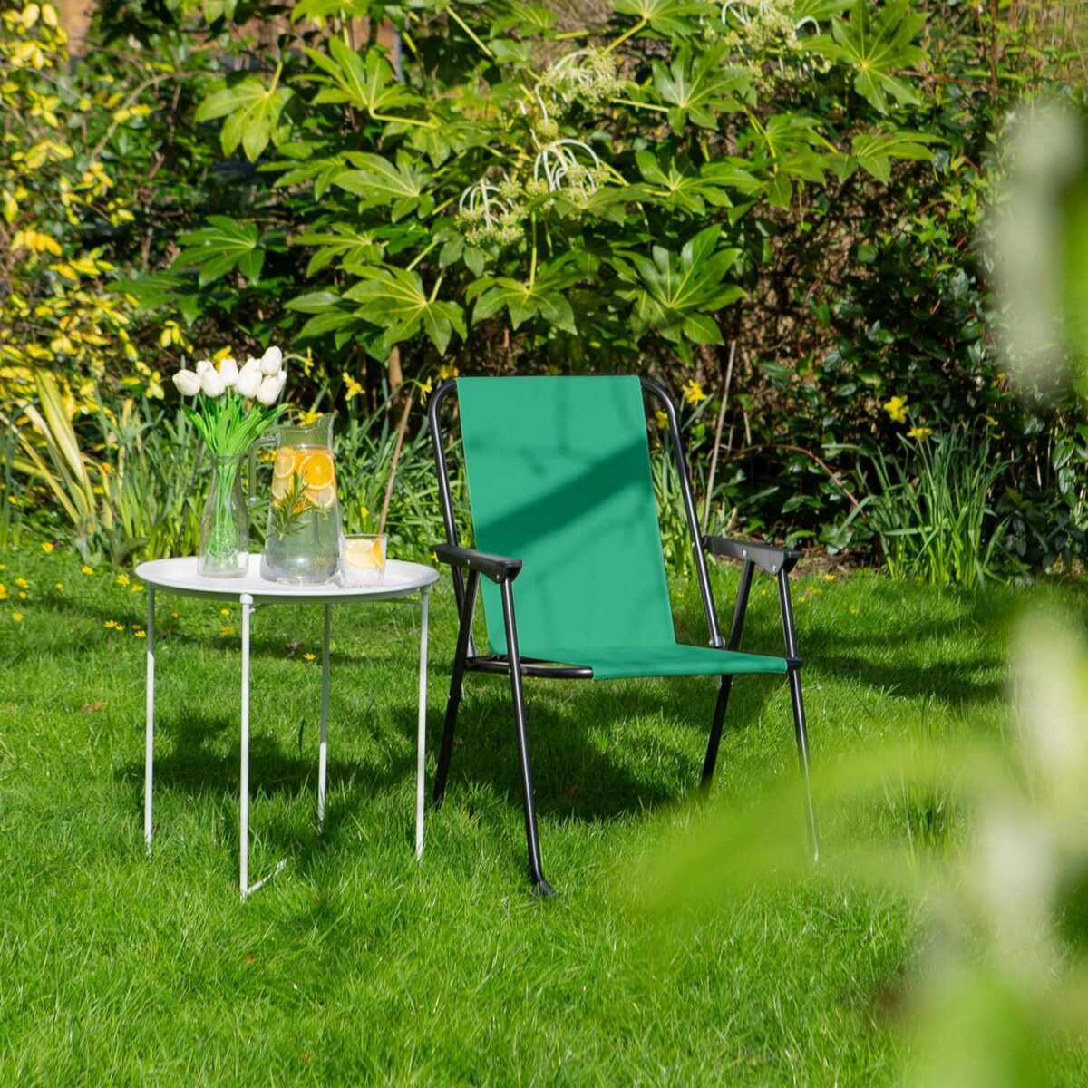 1x Matt Black/Green Folding Metal Beach Chair Portable Outdoor Camping Fishing - Image 6