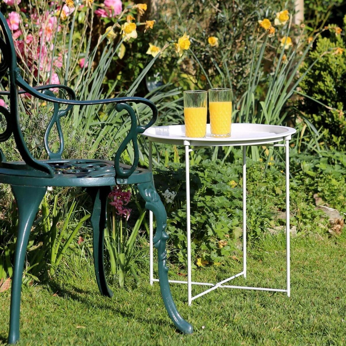 1x Matt White Round Steel Tray Table Living Room Sofa Side End Coffee Tables - Image 6