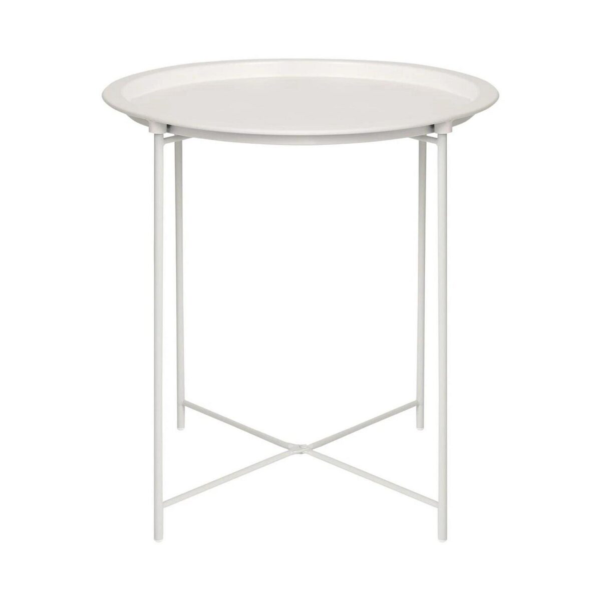 1x Matt White Round Steel Tray Table Living Room Sofa Side End Coffee Tables - Image 1