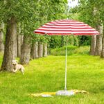 1x Metal Beach Parasol with Base 1.8M x 2M Red Stripe/White UPF50+ Sun Umbrella - Image 5