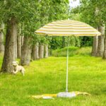1x Metal Beach Parasol with Base 1.8M x 2M Yellow Stripe/White UPF50+ Umbrella - Image 5