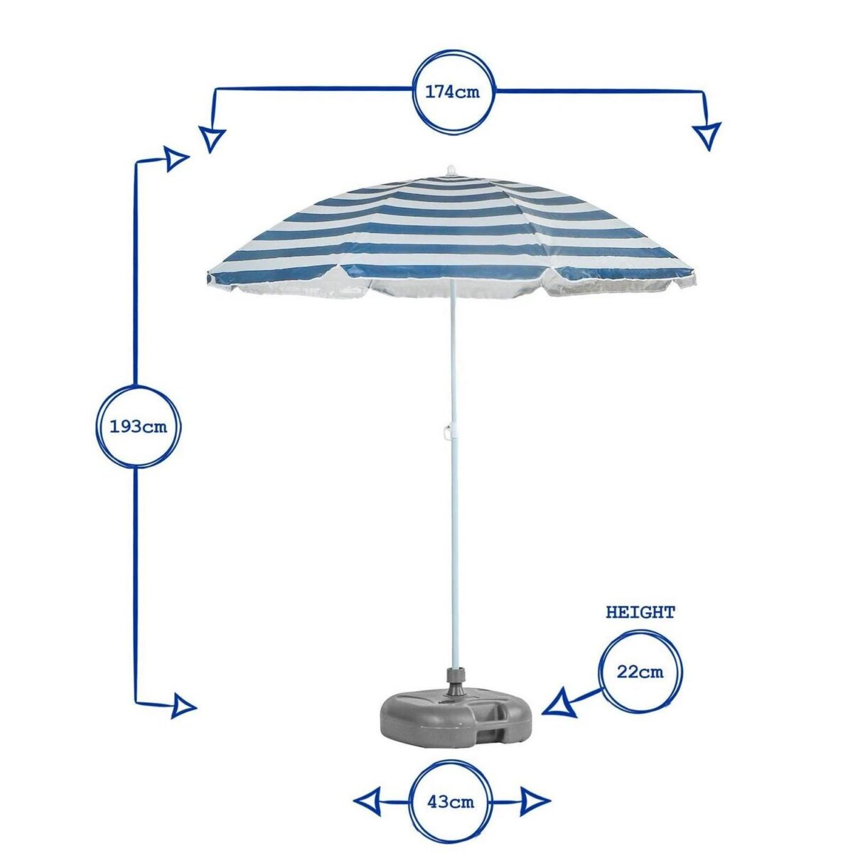 1x Metal Beach Parasol with Base 1.8M x 2M Yellow Stripe/Green UPF50+ Umbrella - Image 4