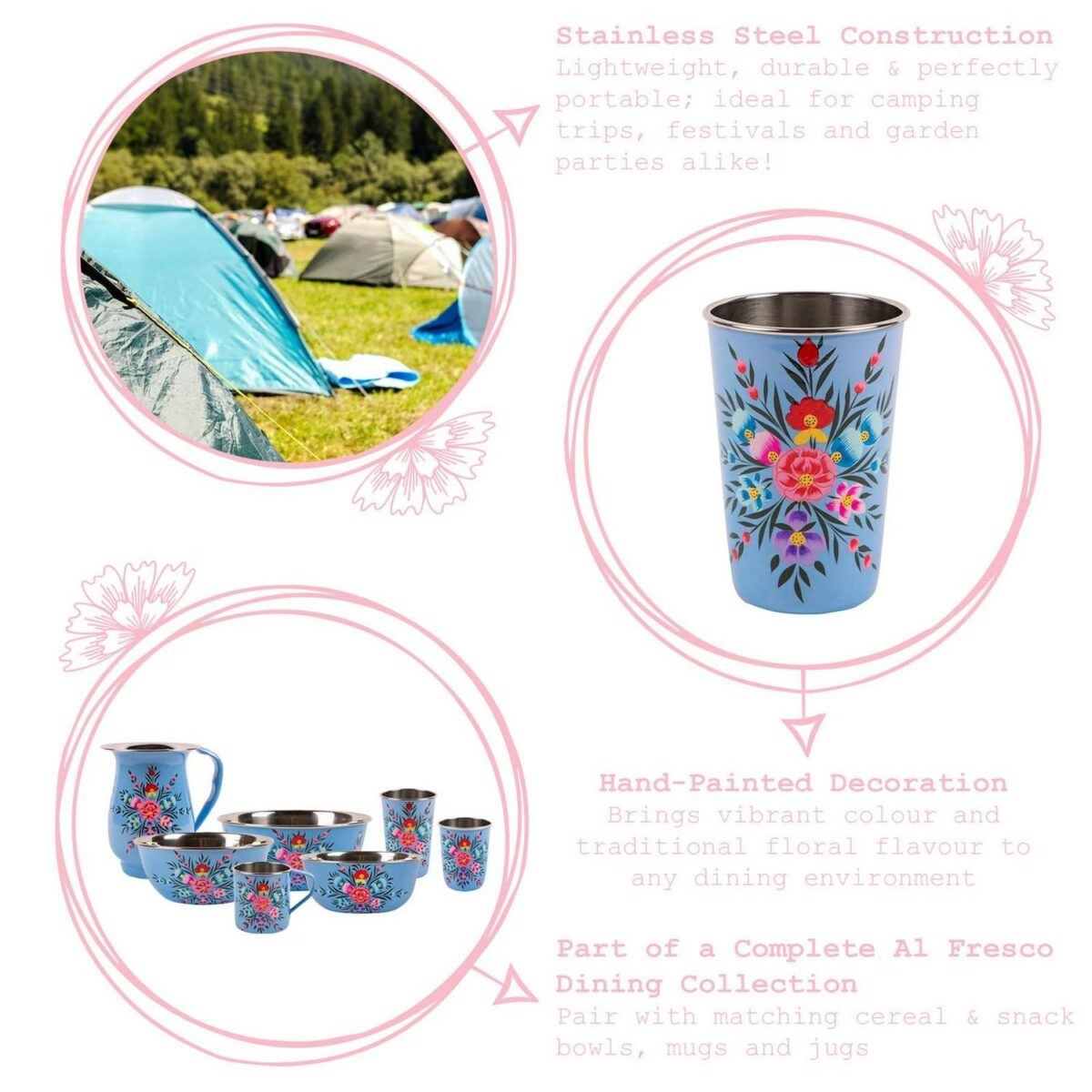 1x Mint Pansy 400ml Stainless Steel Picnic Tumbler Reusable Party BBQ Set - Image 2