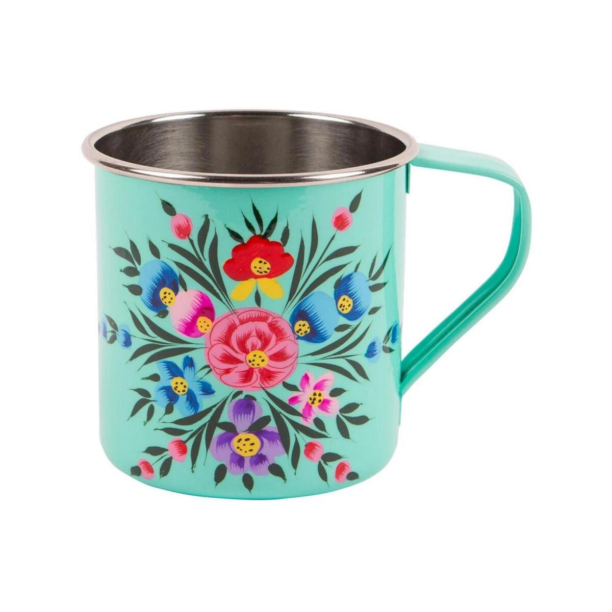 1x Mint Pansy 450ml Stainless Steel Picnic Camping Mug Tea Coffee Cups - Image 1