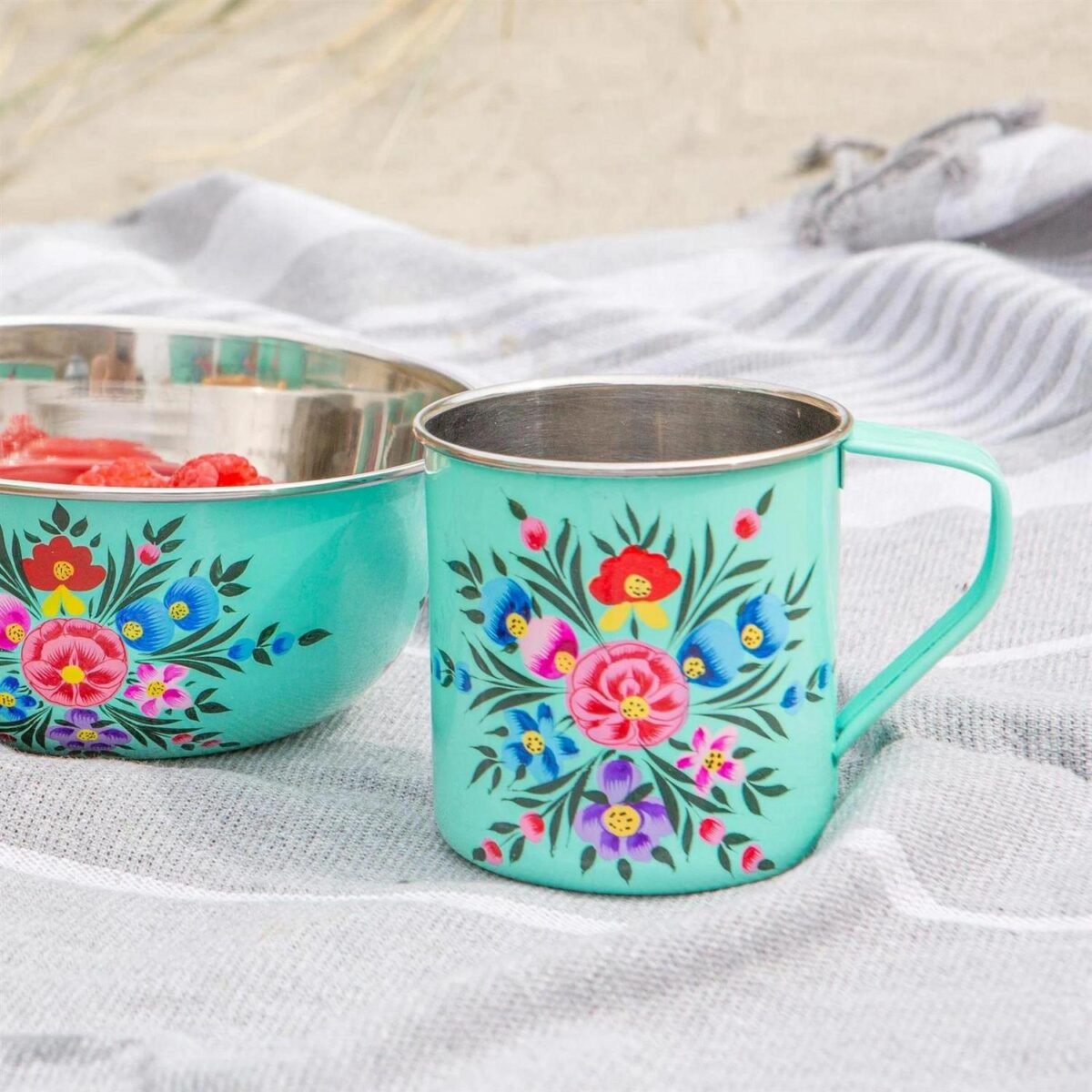 1x Mint Pansy 450ml Stainless Steel Picnic Camping Mug Tea Coffee Cups - Image 5