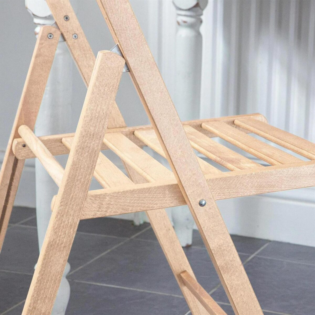 1x Natural Wooden Folding Chair Foldable Space Saving Slatted Office Dining Seat - Image 7