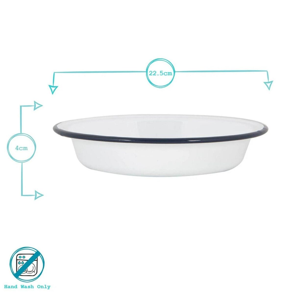 1x Navy 22.5cm White Enamel Soup Plate Metal Outdoor Camping Pie Oven Dishes - Image 3