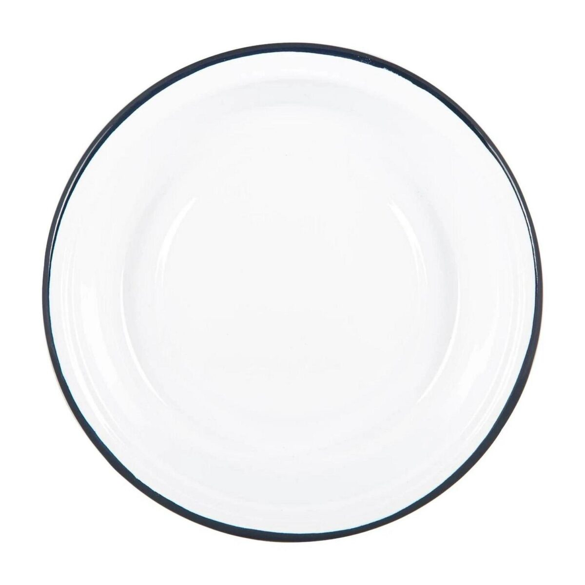 1x Navy 22.5cm White Enamel Soup Plate Metal Outdoor Camping Pie Oven Dishes - Image 1