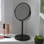 1x Pedestal Mirror 18.5cm x 34.5cm Black Bathroom Table Makeup Vanity Shaving - Image 5