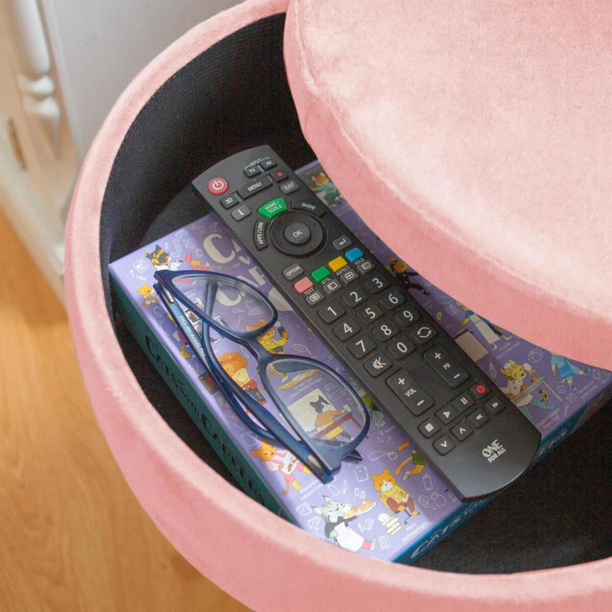 1x Pink/Silver H45 x D36cm Round Velvet Storage Footstool Ottoman Stool Seat - Image 7