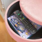 1x Pink/Silver H45 x D36cm Round Velvet Storage Footstool Ottoman Stool Seat - Image 7