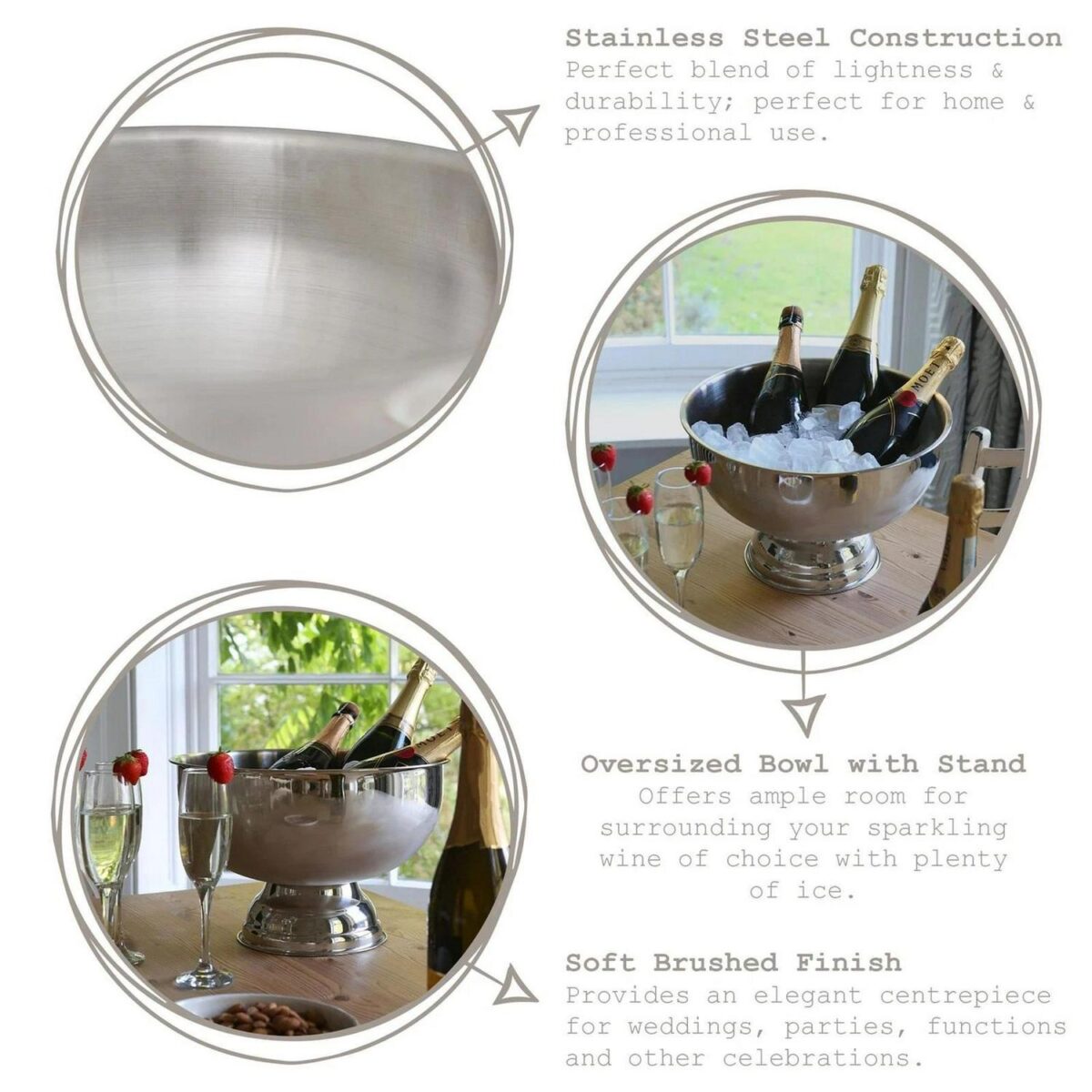 1x Plain Stainless Steel Champagne Ice Bucket 35cm Bar Wine Bottle Cooler - Image 2