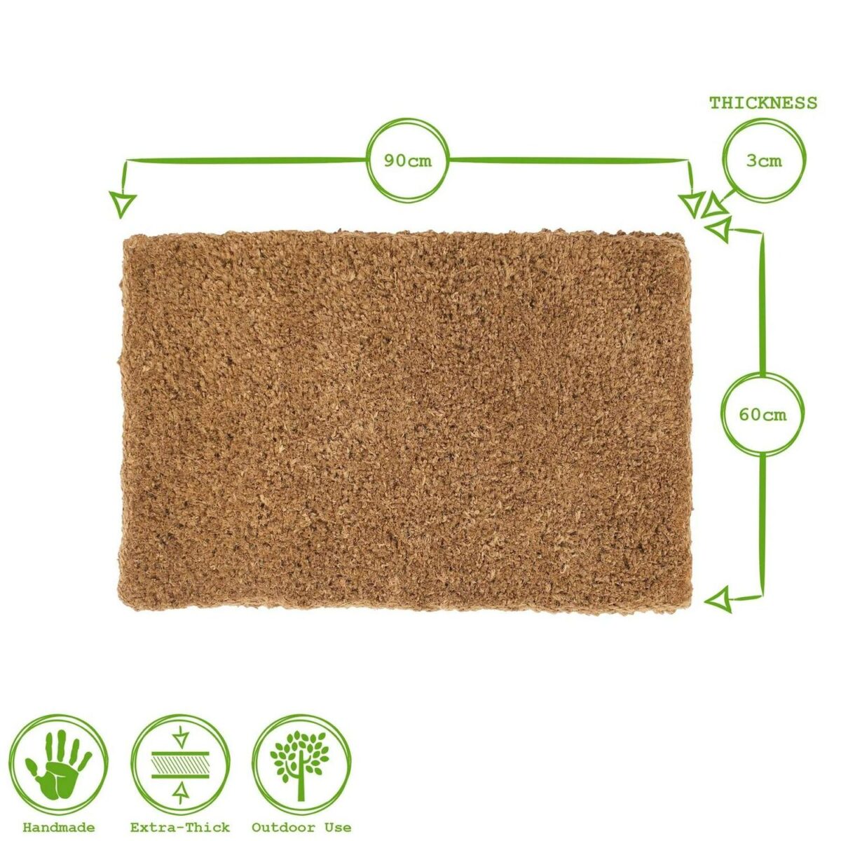 1x Premium Handmade Coir Door Mat 90cm x 60cm Large Heavy-Duty Kitchen Barrier - Image 3