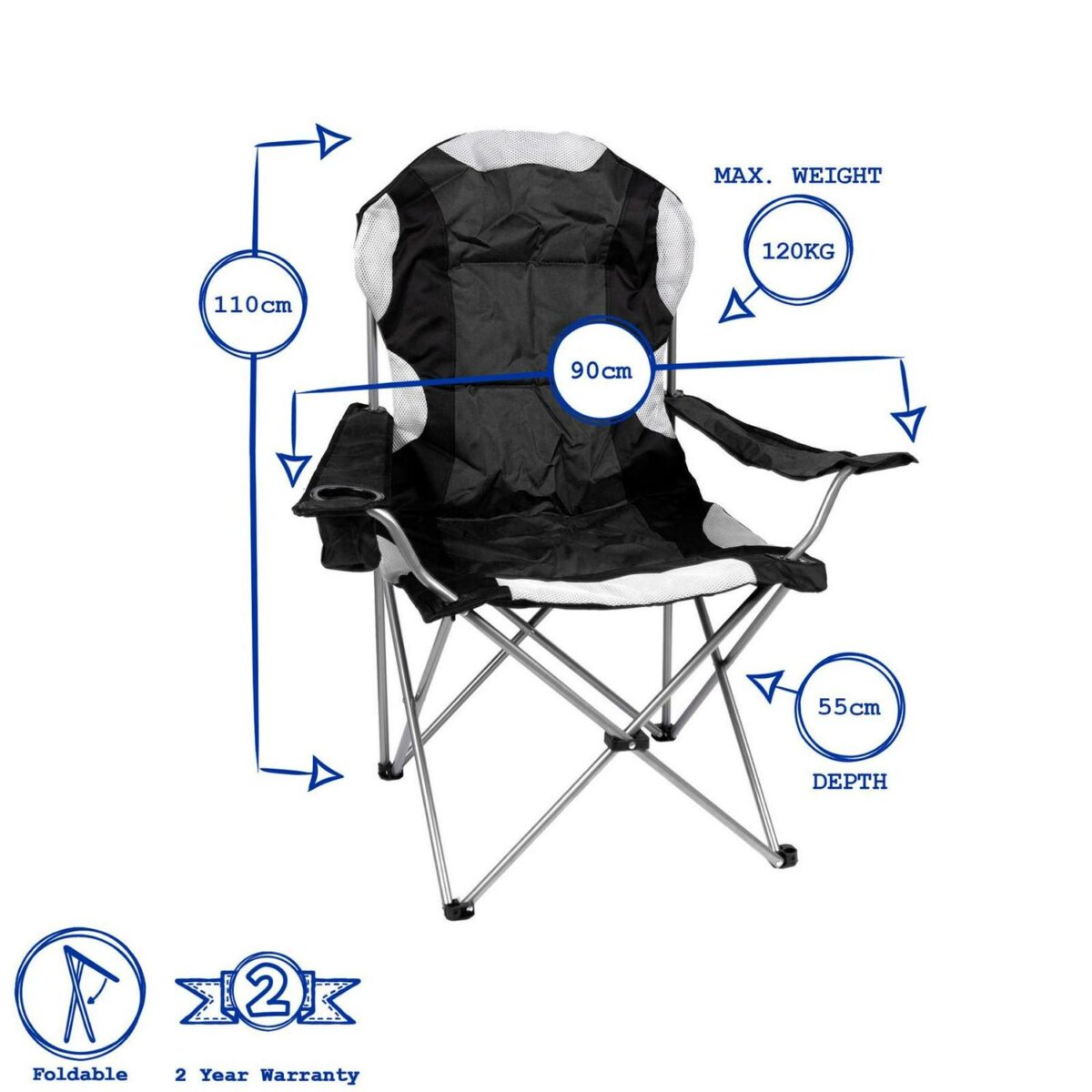 1x Red High Back Padded Camping Armchair Folding Portable Outdoor Fishing Seat - Image 2