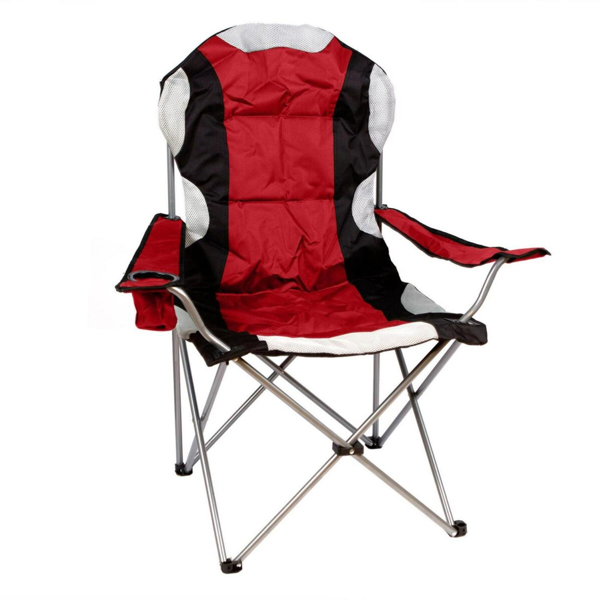 1x Red High Back Padded Camping Armchair Folding Portable Outdoor Fishing Seat - Image 1