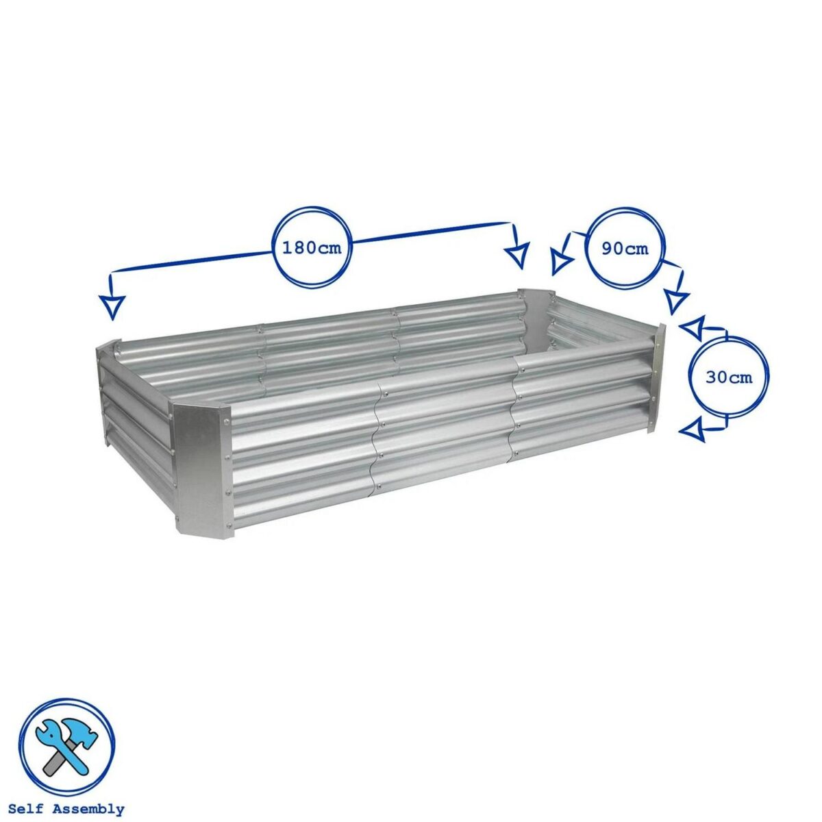1x Silver 180cm x 90cm Rectangle Galvanised Steel Raised Garden Bed Planter Box - Image 3