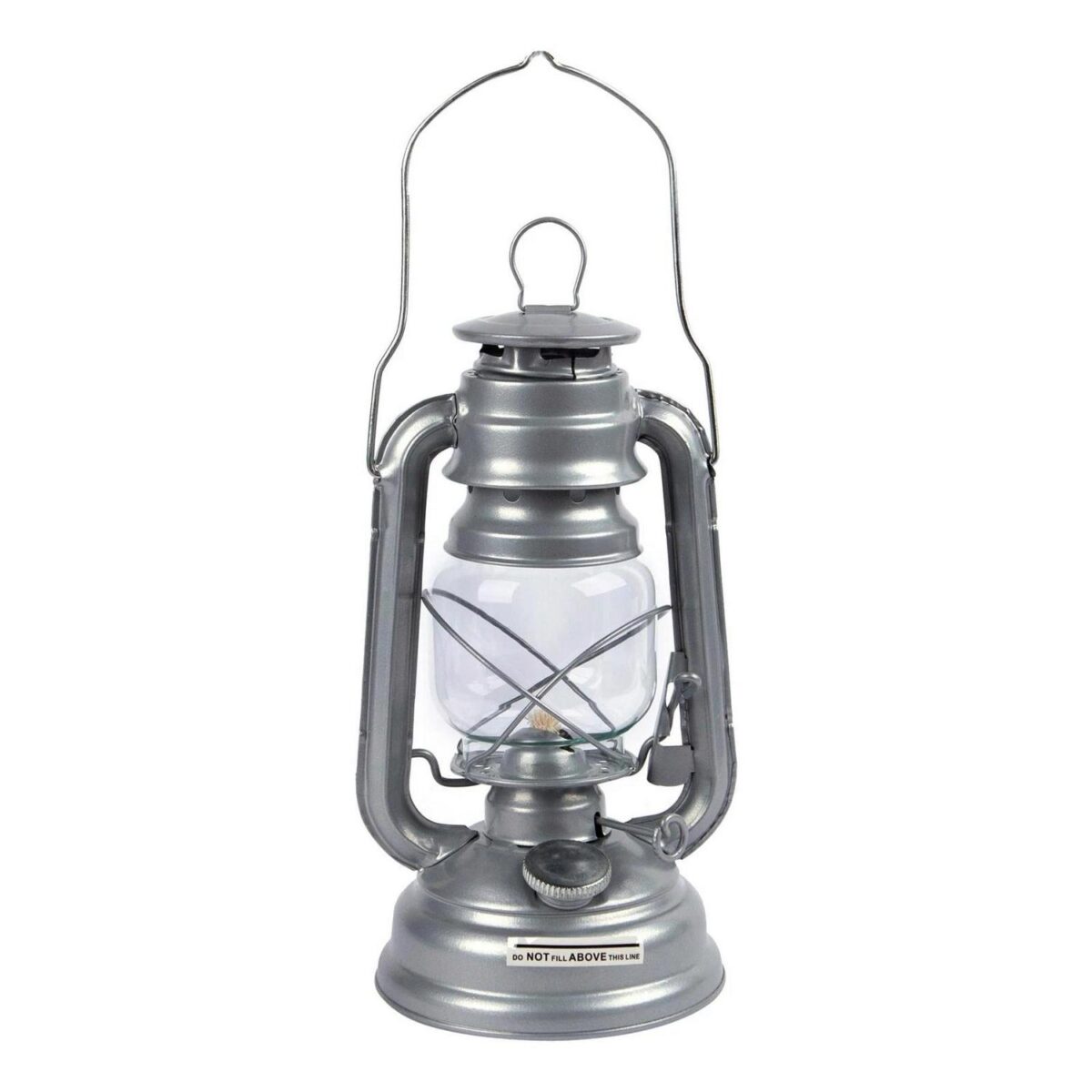 1x Silver 25cm Metal Paraffin Hurricane Lantern Vintage Camping Storm Oil Lamp - Image 1