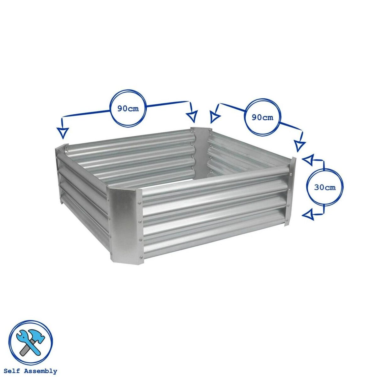 1x Silver 90cm x 90cm Square Galvanised Steel Raised Garden Bed Planter Box - Image 3