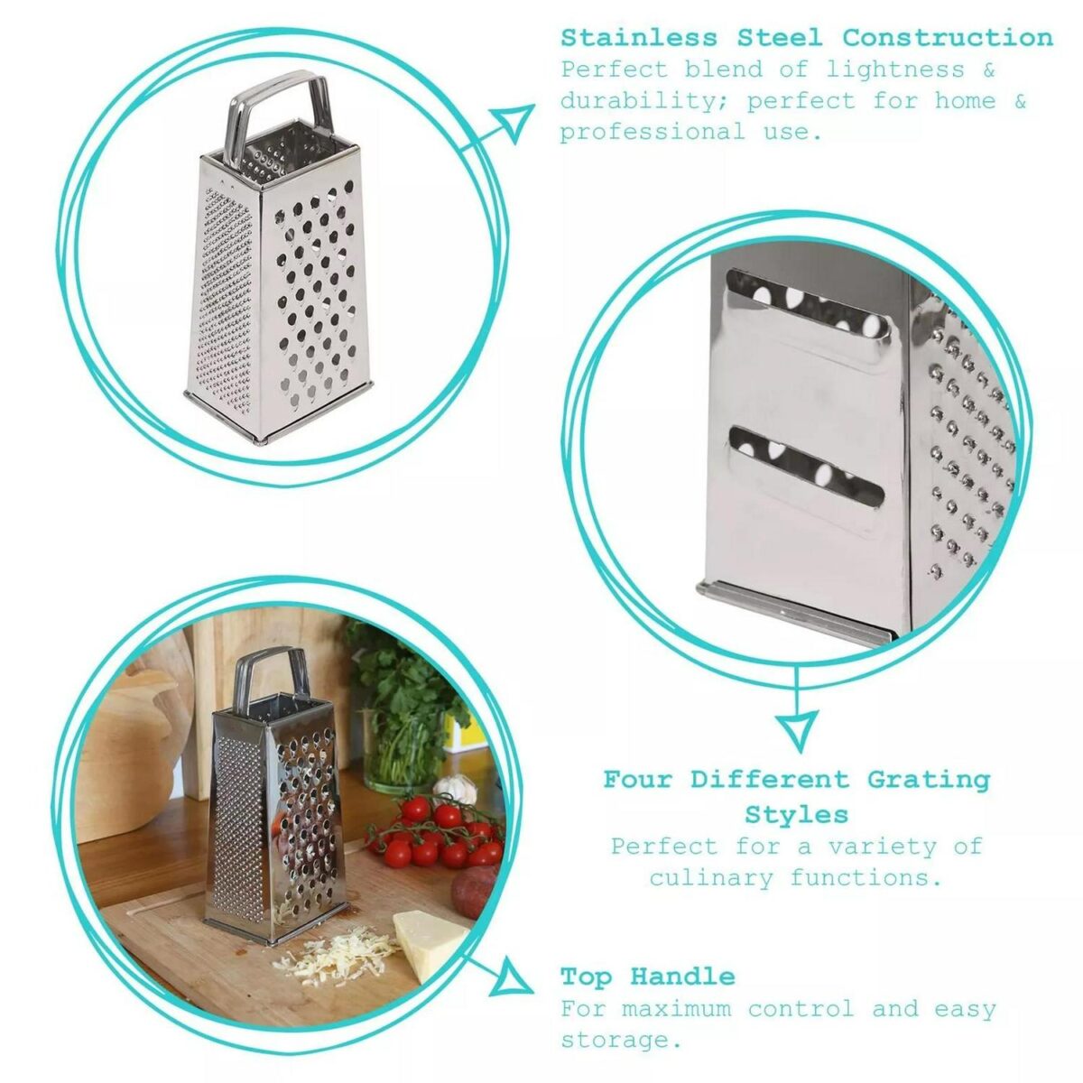 1x Stainless Steel Box Grater Kitchen Hand Cheese Vegetable Food Slicer Shredder - Image 2