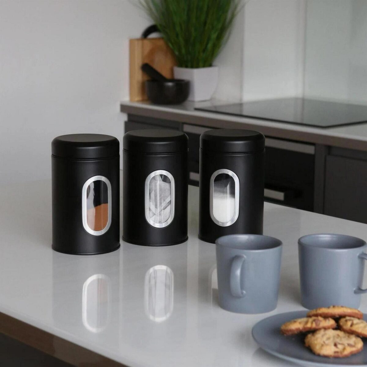 1x Stainless Steel Food Storage Container with Window Black Kitchen Coffee Jar - Image 6