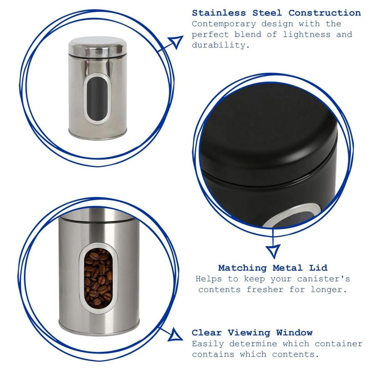 1x Stainless Steel Food Storage Container with Window Black Kitchen Coffee Jar - Image 2