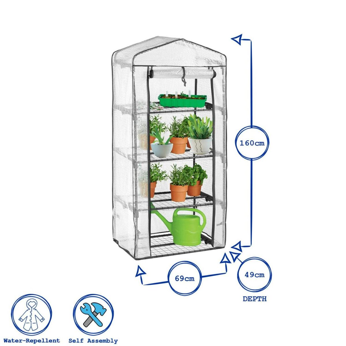 1x White 3ft x 6ft 4 Tier Mini Plastic Greenhouse Plant Grow House with Cover - Image 3
