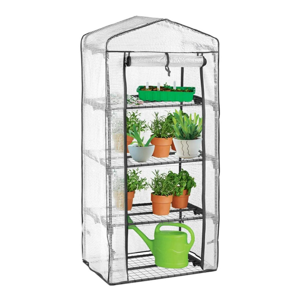 1x White 3ft x 6ft 4 Tier Mini Plastic Greenhouse Plant Grow House with Cover - Image 1