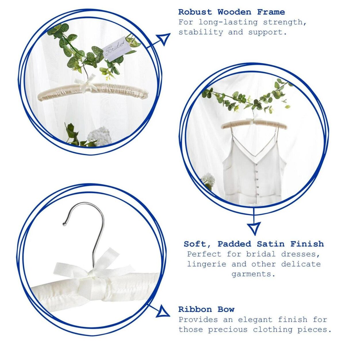 1x White Padded Satin Coat Hanger Vintage Luxury Wedding Dress Bride Hangers - Image 2