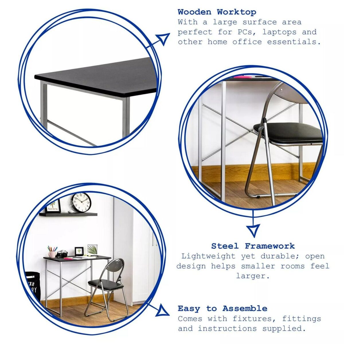 1x White/White Office Desk Home Study PC Laptop Computer Table Workstation - Image 2