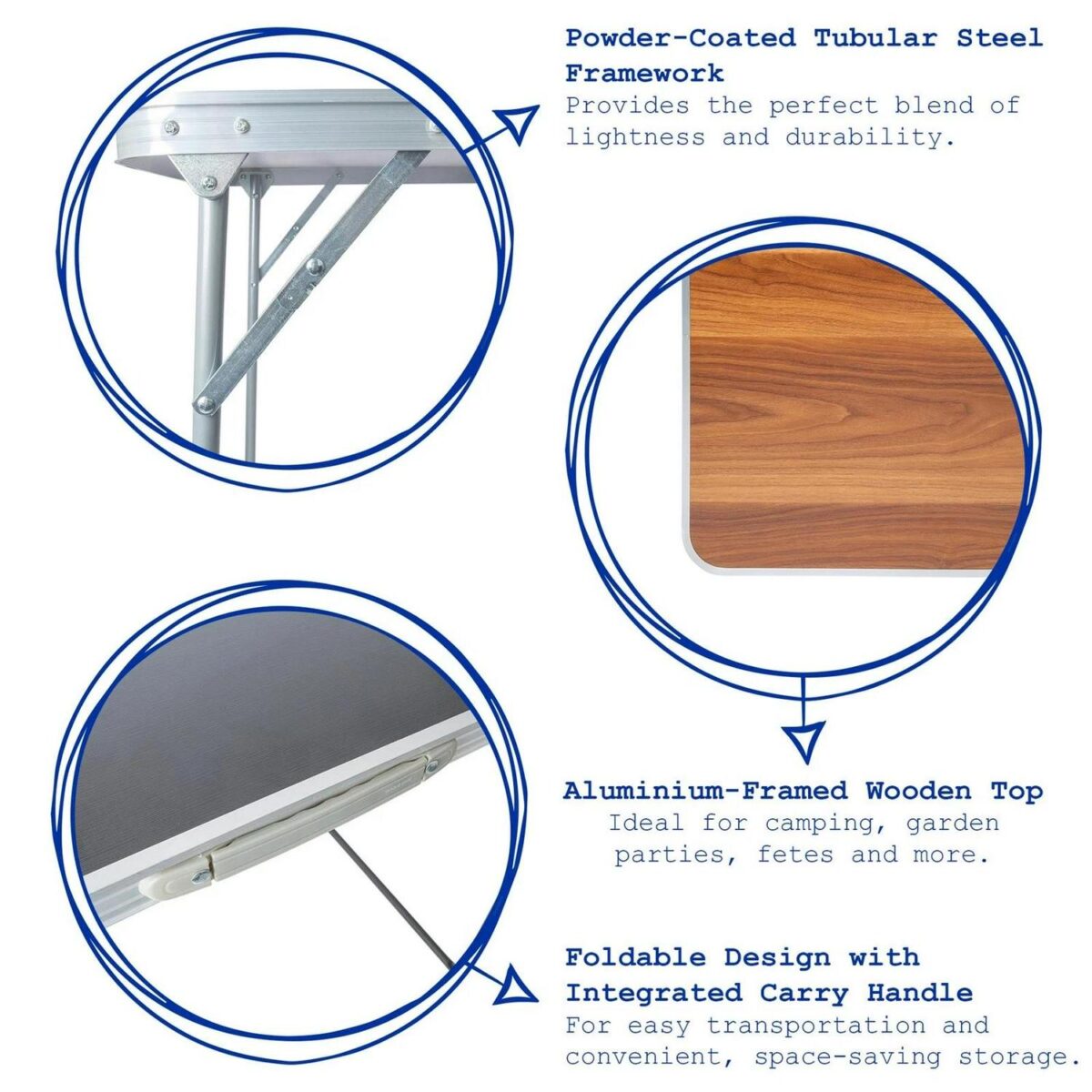 1x Wood 80cm x 60cm Folding Metal Camping Table Outdoor Picnic Party BBQ Trestle - Image 2