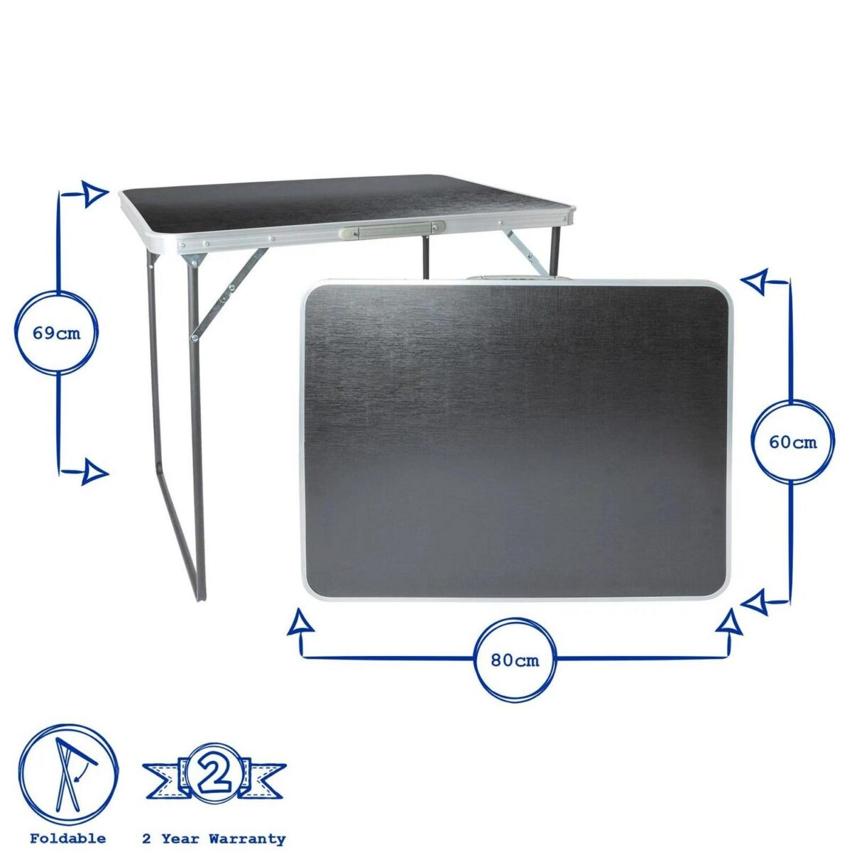 1x Wood 80cm x 60cm Folding Metal Camping Table Outdoor Picnic Party BBQ Trestle - Image 3