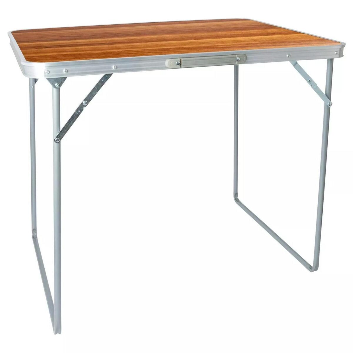 1x Wood 80cm x 60cm Folding Metal Camping Table Outdoor Picnic Party BBQ Trestle - Image 1