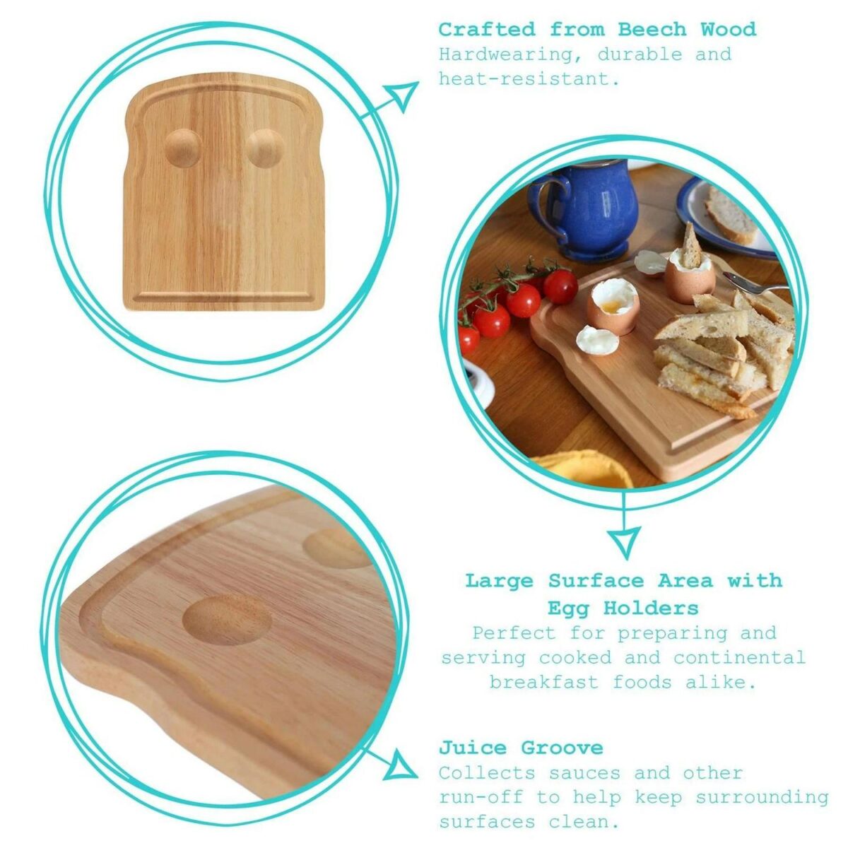 1x Wooden Breakfast Board 20cm x 24cm Kitchen Food Cutting Serving Boards - Image 2