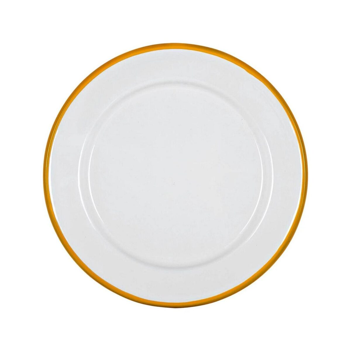 1x Yellow 20cm White Enamel Side Plate Metal Outdoor Camping Food Dishes - Image 1