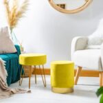 1x Yellow H36 x D29cm Round Velvet Footstool Foot Stool Pouffe Seat - Image 7