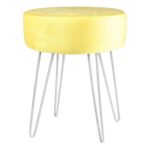 1x Yellow/Silver H40 x D35cm Round Velvet Footstool Ottoman Stool Pouffe Seat