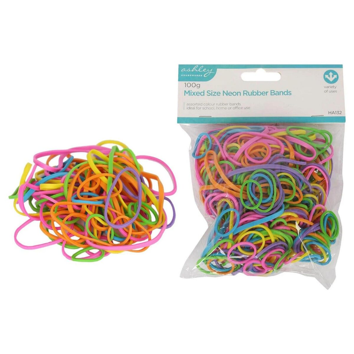 200g Elastic Rubber Bands Mixed Size Neon Assorted Strong School Home Supplies - Image 1
