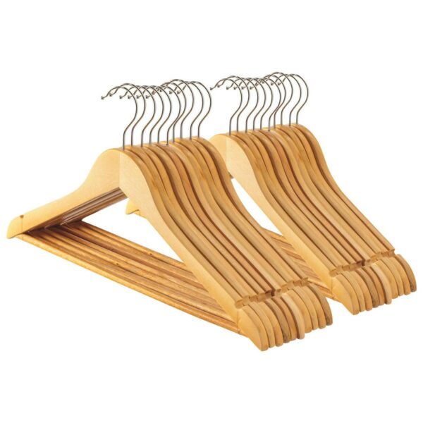 20x Brown Wooden Coat Hangers Strong Adult Suit Clothes Hanger with Trouser Bar