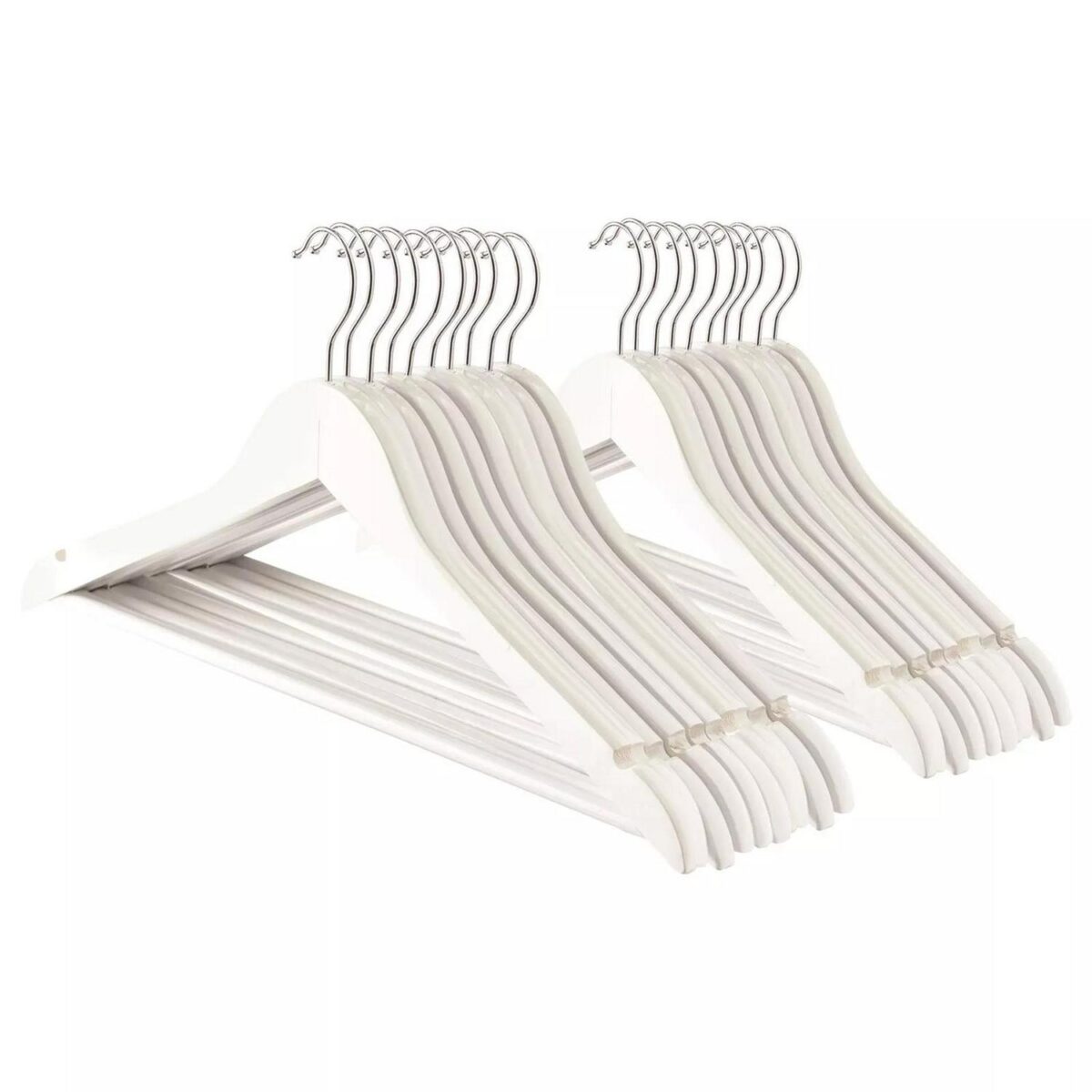 20x White Wooden Coat Hangers Strong Adult Suit Clothes Hanger with Trouser Bar - Image 1