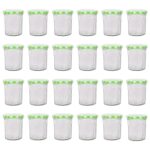 24x 150ml Glass Jam Jars with Green Gingham Lids Chutney Preserve Honey Storage